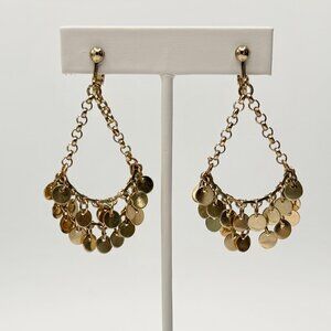 Vintage Boho Gold Tone Dangle Clip-On Earrings with Disc Charms